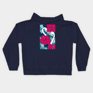 Flamingos and tropical flowers and leaves Kids Hoodie